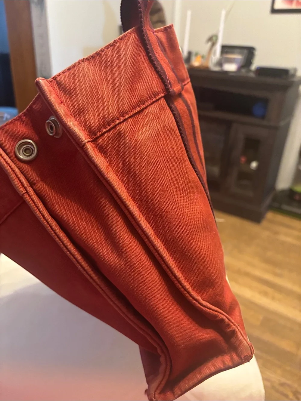 Hermes Red Canvas Tote with Dark Stripe